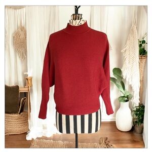 Dex Ladies Burnt Orange -Red Dolman Mock Neck Sweater -Oversized-Soft -Knit​
